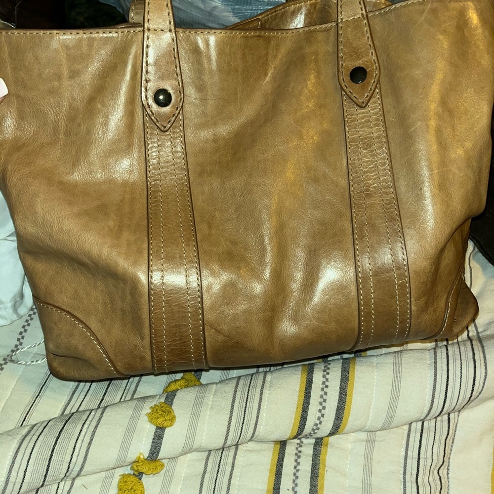 Frye Caramel Leather Shoulder Bag with Polished Finish